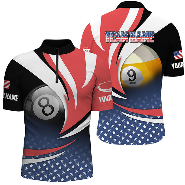 8 Ball & 9 Ball Pool Custom American Flag Billiard Shirts For Men, Patriotic Billiard Pool Jerseys TDM2136