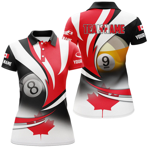 8 Ball & 9 Ball Pool Custom Canada Flag Billiard Shirts For Women, Patriotic Billiard Pool Jerseys TDM2138