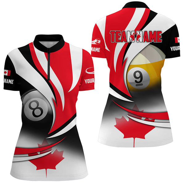 8 Ball & 9 Ball Pool Custom Canada Flag Billiard Shirts For Women, Patriotic Billiard Pool Jerseys TDM2138