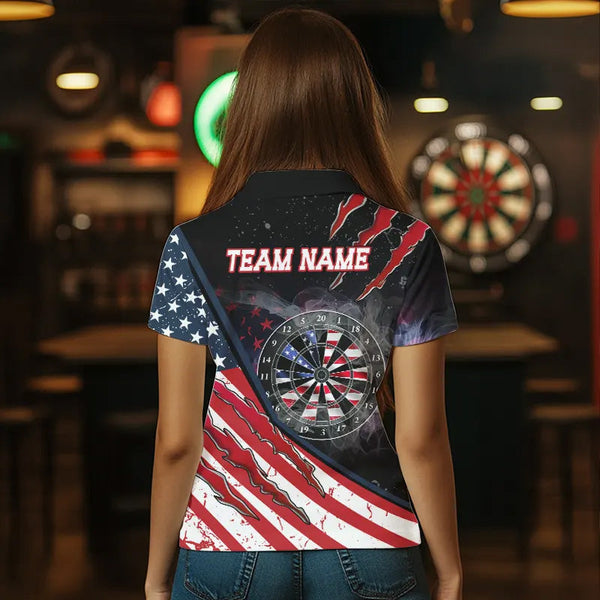 American Flag Smoke Dart Shirts For Women Custom Darts Jersey Pocket Option TDM3518