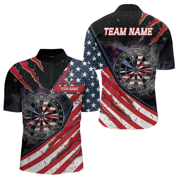 American Flag Smoke Dart Shirts For Men Custom Darts Jersey Pocket Option TDM3518