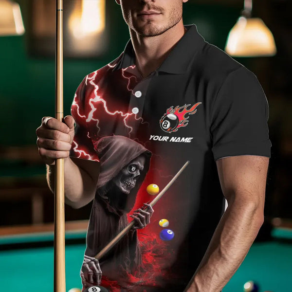 Red Grim Reaper Billiard Shirts For Men Custom Thunder Lightning Team League Billiard Jerseys TDM3661