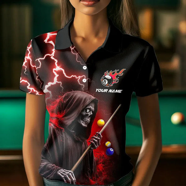 Red Grim Reaper Billiard Shirts For Women Custom Thunder Lightning Team League Billiard Jerseys TDM3661