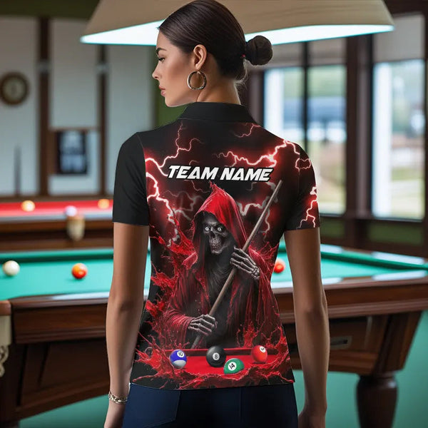 Red Grim Reaper Billiard Shirts For Women Custom Thunder Lightning Team League Billiard Jerseys TDM3661