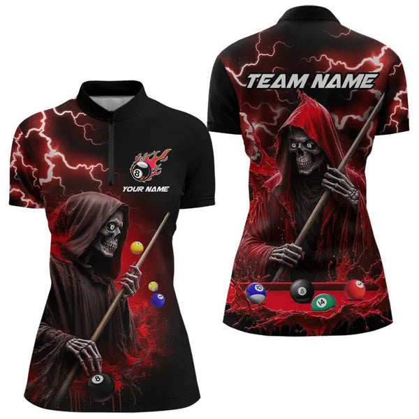 Red Grim Reaper Billiard Shirts For Women Custom Thunder Lightning Team League Billiard Jerseys TDM3661