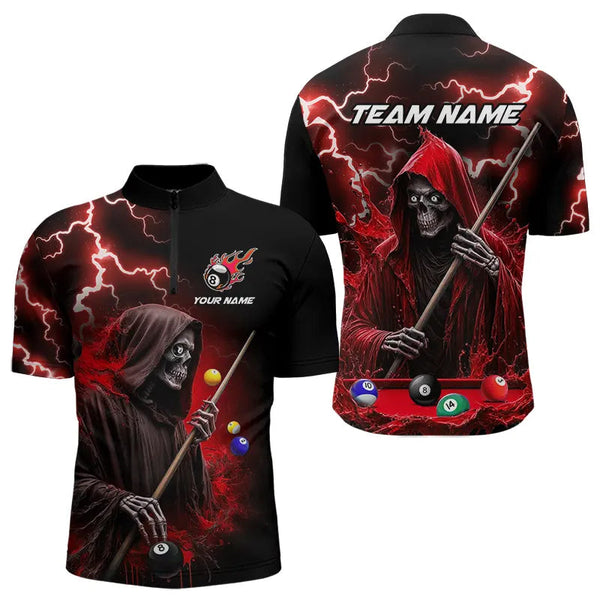 Red Grim Reaper Billiard Shirts For Men Custom Thunder Lightning Team League Billiard Jerseys TDM3661
