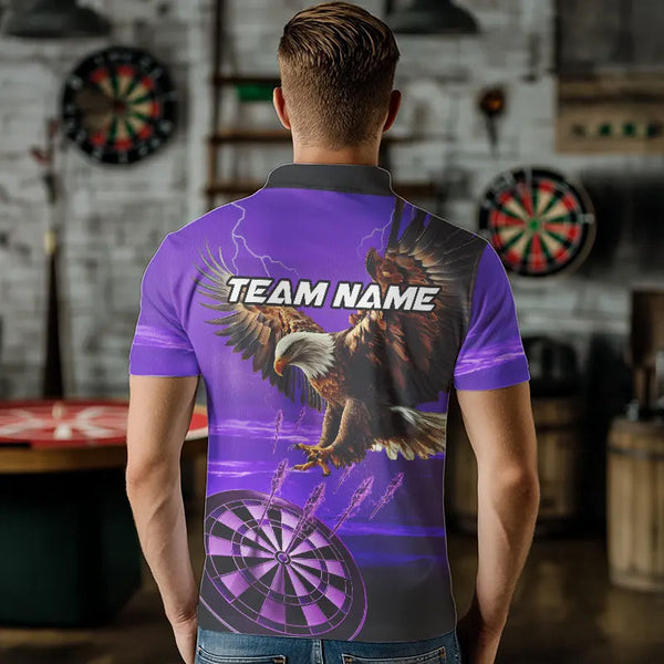 Personalized Purple Dartboard Eagle Darts Shirts For Men Custom Team Darts Jersey Polo & 1/4 Zip TDM3809