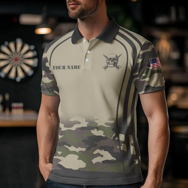 Vintage Camo Darts Polo & Quarter Zip Custom Dart Shirts For Men, Camouflage Dart Jerseys TDM3813