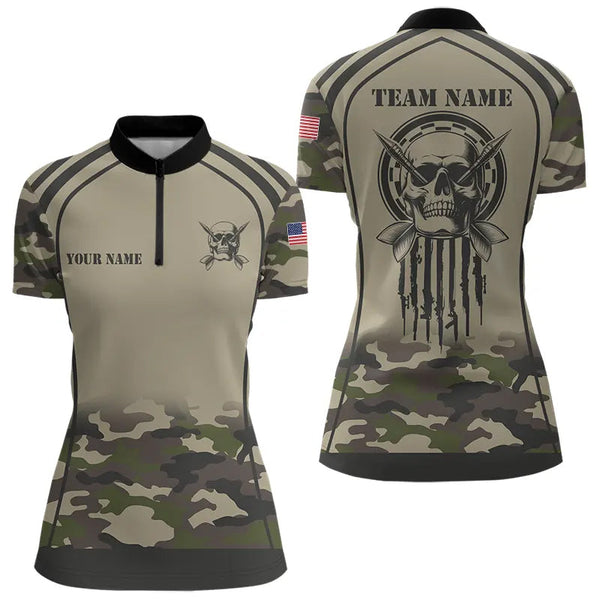 Vintage Camo Darts Polo & Quarter Zip Custom Dart Shirts For Women, Camouflage Dart Jerseys TDM3813