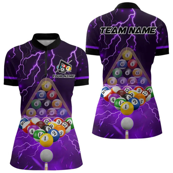 Thunder Lightning Storm Custom 3D Billiard Shirts For Women, Billiard Balls Team Jerseys |Purple TDM3817