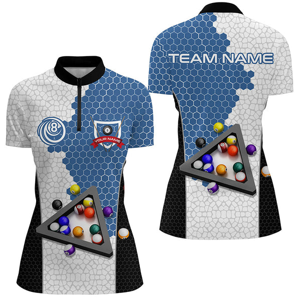 Personalized Billiards Balls Women Billiard Shirts, Custom Team Name Billiard Pool Shirts |Blue TDM1553