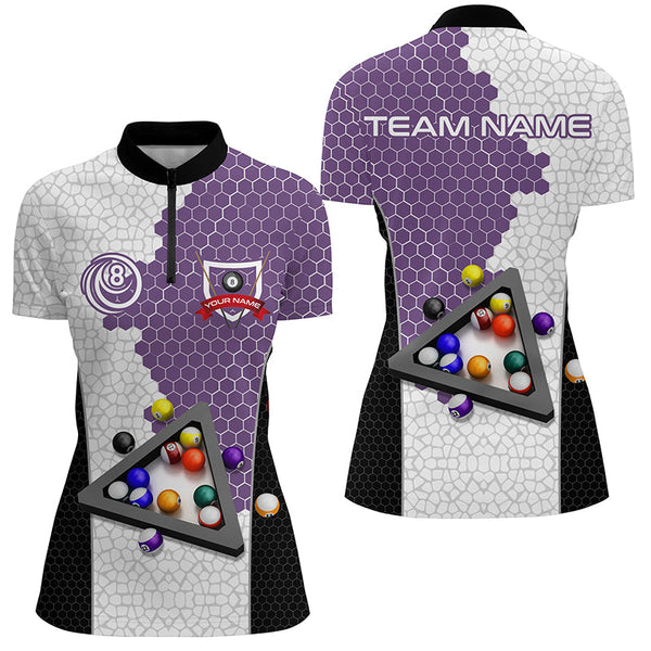 Personalized Billiards Balls Women Billiard Shirts, Custom Team Name Billiard Pool Shirts |Purple TDM1555