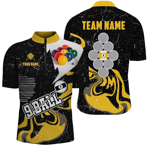 Personalized Yellow Black 9 Ball Pool Men Billiard Shirts Custom Grunge 9 Ball Billiard Team Shirts TDM1936