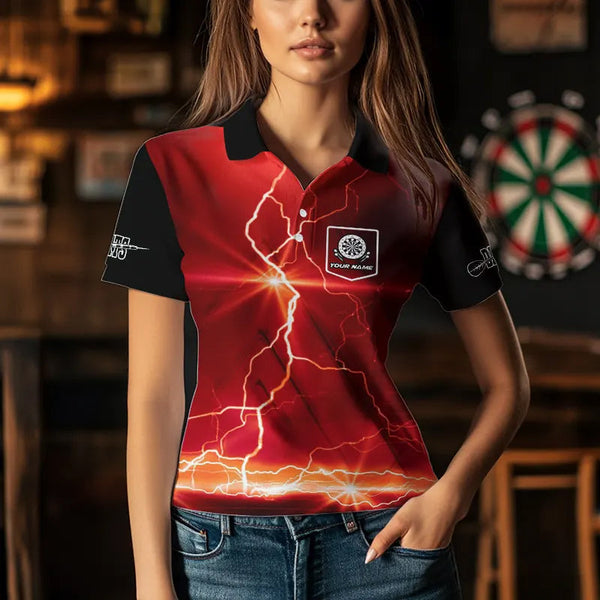Customized Lightning Dart Shirt With Pocket Option For Women, Red Dart Jersey TDM3674