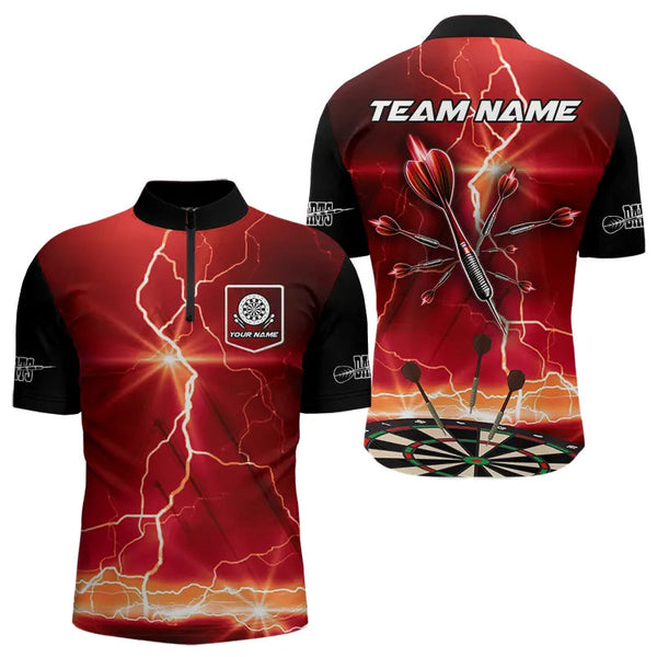 Customized Lightning Dart Shirt With Pocket Option For Men, Red Dart Jersey TDM3674