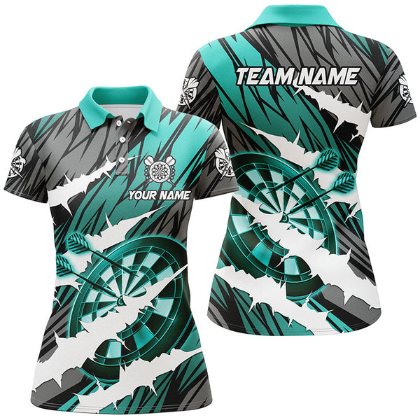 Custom Turquoise Darts Board Funny Crack Darts Women Polo & Quarter-Zip Shirts, Darts Team Jerseys TDM1728