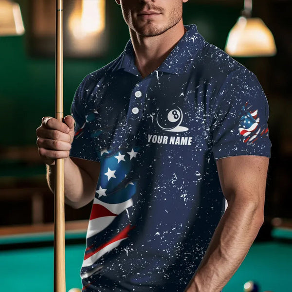 Blue Navy Grunge Eagle American Flag Custom Billiard Shirts For Men, Patriotic Billiard Team Shirts TDM3681