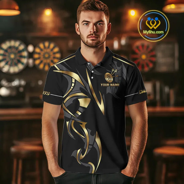 Black And Gold Dartboard Crown Dart Shirts For Men Custom Dart Jersey Team Polo & Quarter Zip TDM3835