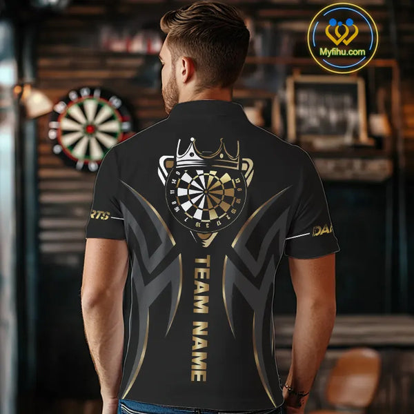 Black And Gold Dartboard Crown Dart Shirts For Men Custom Dart Jersey Team Polo & Quarter Zip TDM3835