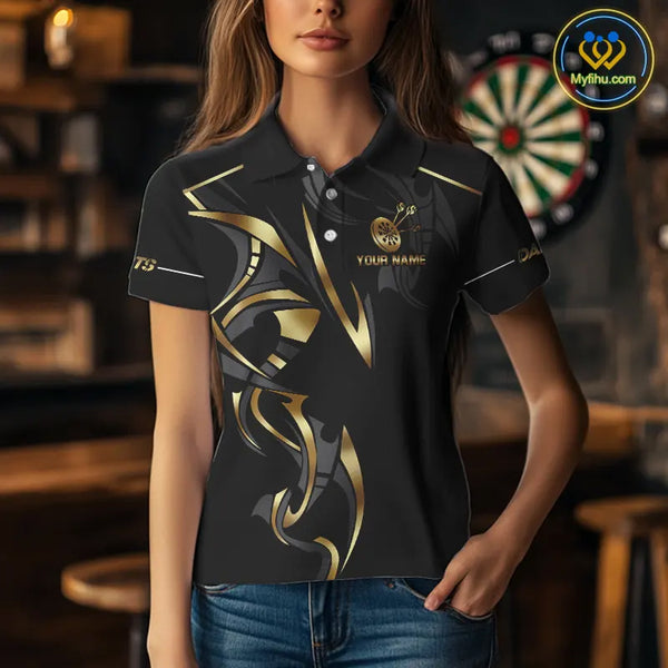 Black And Gold Dartboard Crown Dart Shirts For Women Custom Dart Jersey Team Polo & Quarter Zip TDM3835