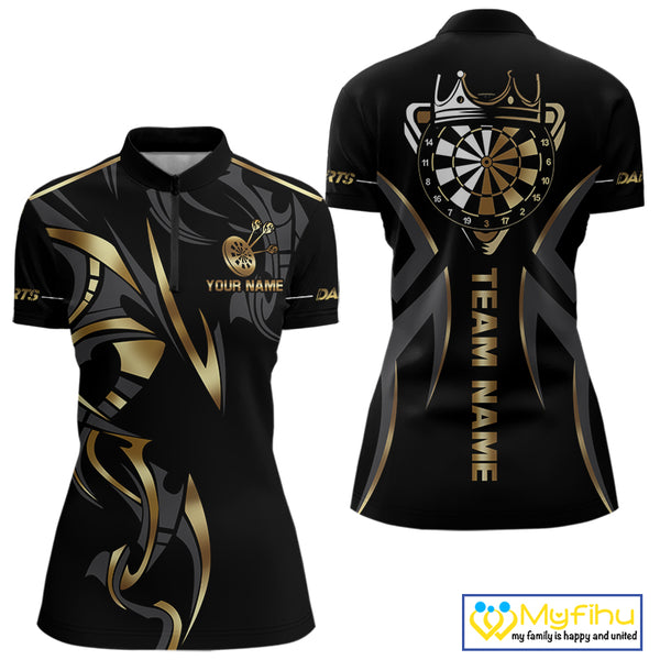 Black And Gold Dartboard Crown Dart Shirts For Women Custom Dart Jersey Team Polo & Quarter Zip TDM3835