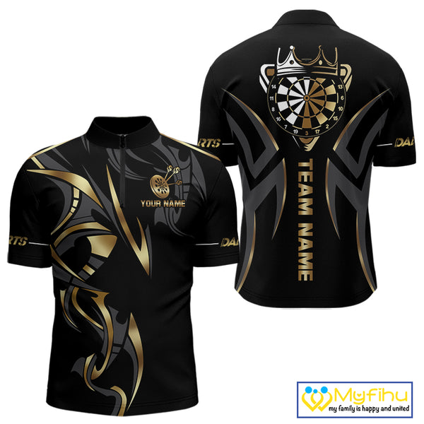 Black And Gold Dartboard Crown Dart Shirts For Men Custom Dart Jersey Team Polo & Quarter Zip TDM3835