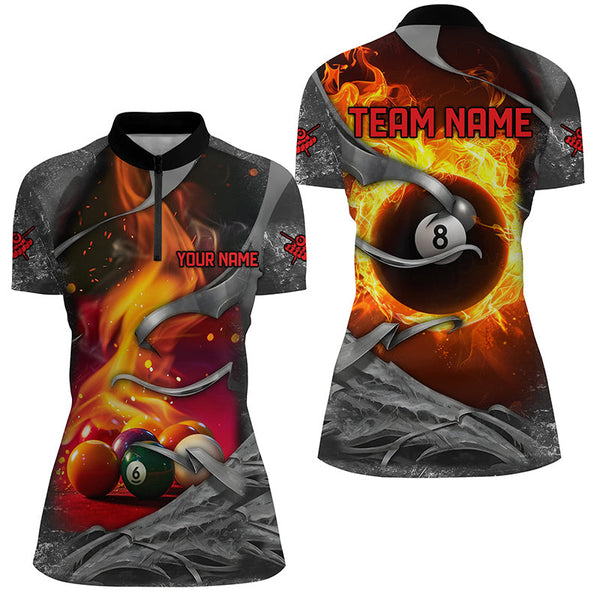 Dark Grey 8 Ball Pool Fire Flame 3D Printed Women Billiard Shirts Custom Billiard Balls Team Jerseys TDM1956