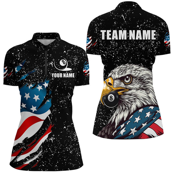 Black Grunge Eagle American Flag Custom Billiard Shirts For Women, Patriotic Billiard Team Shirts TDM2444