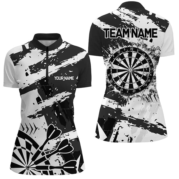Grunge Black White Darts Polo & Quarter- Zip Custom Darts Shirts For Women Darts Team Jerseys TDM2454
