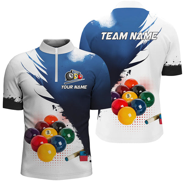 3D 9 Ball Pool Billiard Jerseys Men Polo & Quarter-Zip Shirts Custom Billiard Team Shirts |Blue TDM2157