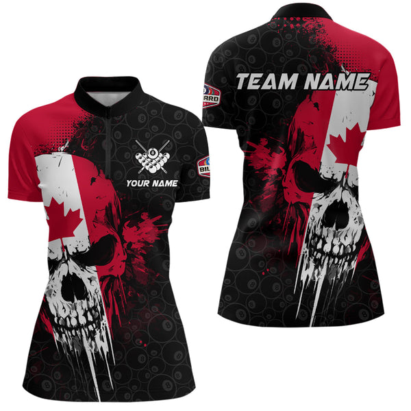 Canada Flag Grunge Skull 8 Ball Pattern Billiard Shirts For Women Custom Patriotic Billiard Jerseys TDM3207