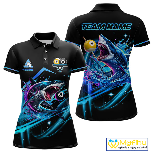 Blue 8 Ball & 9 Ball Pool Billiard Shark Polo & Quarter Zip For Women Custom Team Billiard Jerseys TDM3853