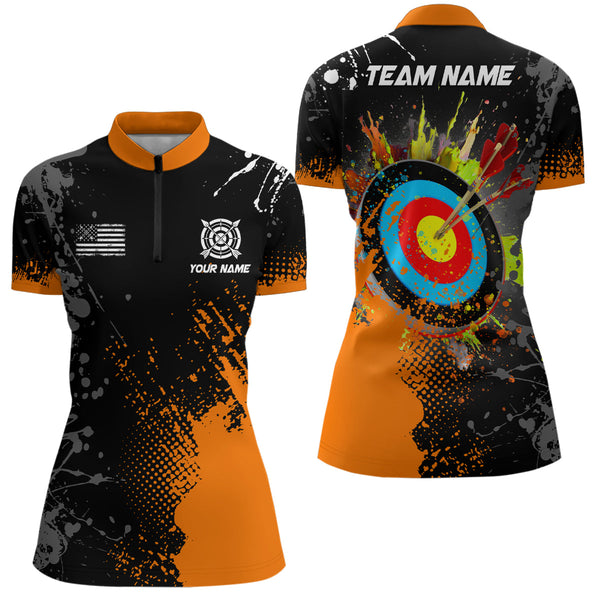 Personalized Paint Orange 3D Target Archery Women Polo & Quarter-Zip Shirts, Archery Jerseys Attires TDM1970