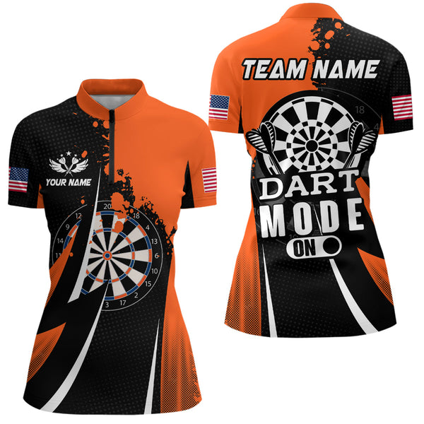 Personalized Orange Dart Mode On Women Darts Polo & Quarter-Zip Shirt Custom Darts Jersey Team Shirts TDM1652