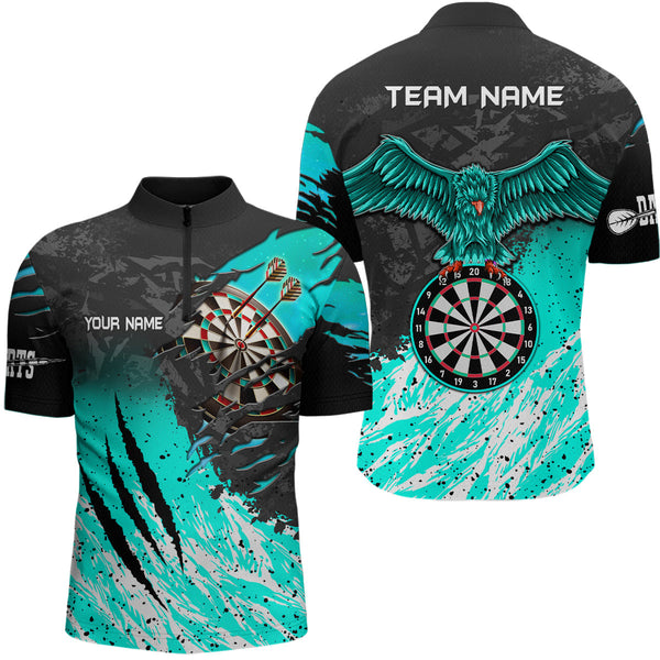 Personalized Turquoise Black Eagle Dartboard Dart Polo & 1/4 Zip For Men Custom Team Dart Jerseys TDM3522