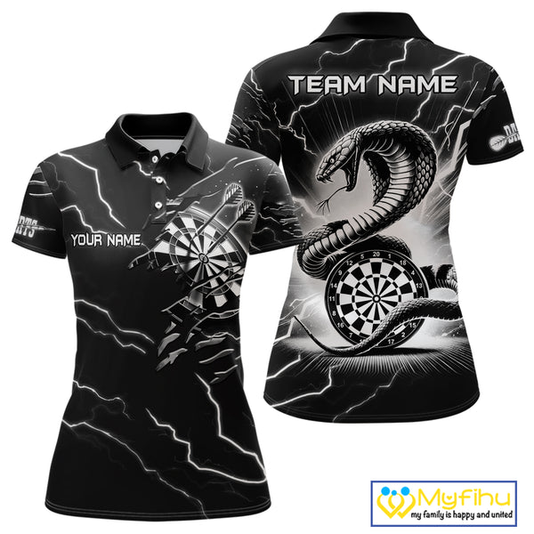 Custom Women's Dart Shirt – Black & White Lightning Cobra Design – Personalized Dart Team Jersey TDM3882