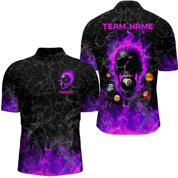 Billiards 8 Ball Flame Skull Fire Custom Pool Shirts For Men, Unique League Billiard Jersey |Purple TDM2012