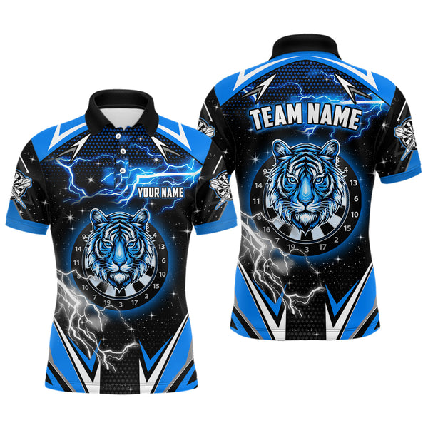 Personalized Tiger Dartboard Thunder Lightning Blue Darts Shirts For Men, Team League Darts Jerseys TDM2213