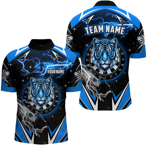 Personalized Tiger Dartboard Thunder Lightning Blue Darts Shirts For Men, Team League Darts Jerseys TDM2213