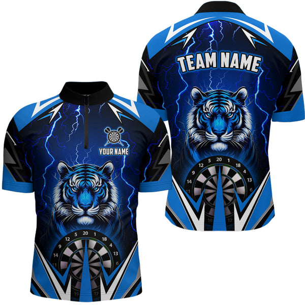 Personalized Tiger 3D Printed Darts Shirts For Men Custom Thunder Lightning Blue Darts Team Jerseys TDM2214