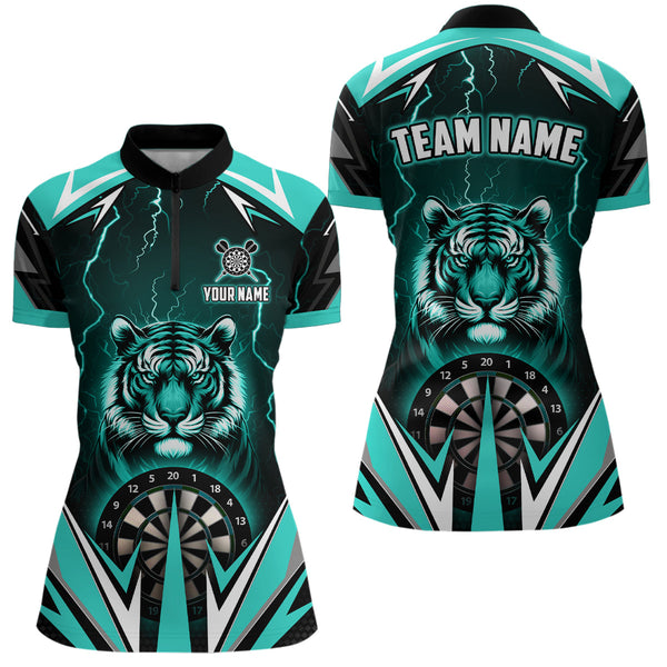 Personalized Tiger 3D Printed Darts Shirts For Women Custom Thunder Lightning Turquoise Darts  Jersey TDM2478