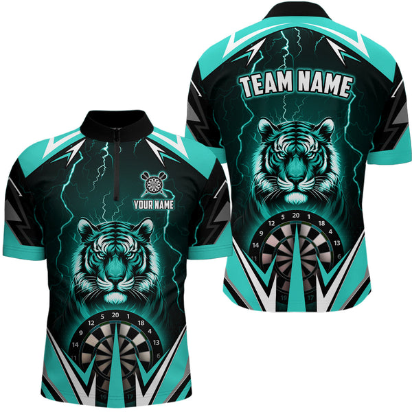 Personalized Tiger 3D Printed Darts Shirts For Men Custom Thunder Lightning Turquoise Darts  Jersey TDM2478