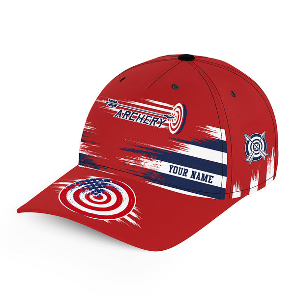 Personalized Name Red US Archery Baseball Caps, Custom Patriotic Archery Hats Gifts For Archer  TDM0722