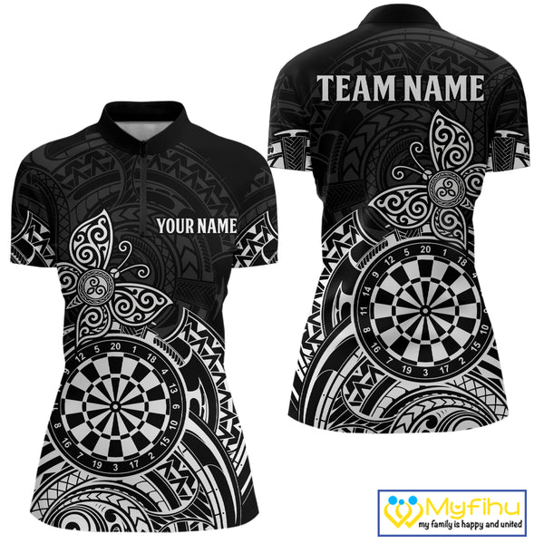 Custom White Black Tribal Dartboard Butterfly Darts Shirts For Women, Darts Team Jerseys Outfit TDM3988