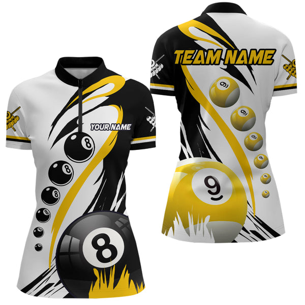 Personalized Billiard 8 Ball & 9 Ball Pool Shirts For Women Custom Billiard Team Jerseys | Yellow TDM3432
