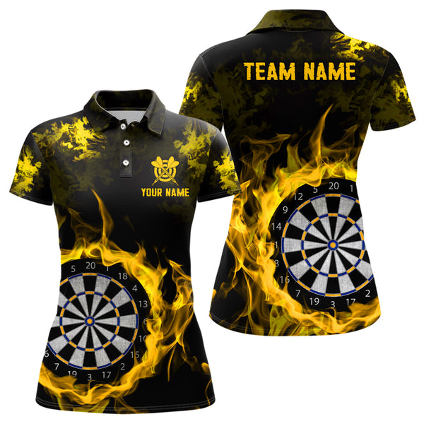 Fire Flame Yellow Dartboard Women Dart Polo/ Quarter-Zip Shirt Custom Dart Shirt For Team Dart Jersey TDM2031