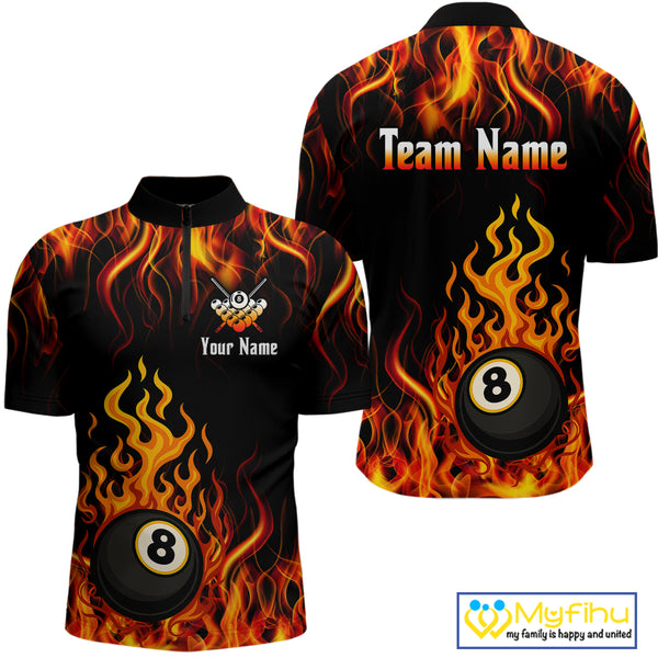 Billiard Fire 8 Ball Flame Custom Men's Billiard Shirts, Billiard Team Pool Jerseys |Orange TDM4011