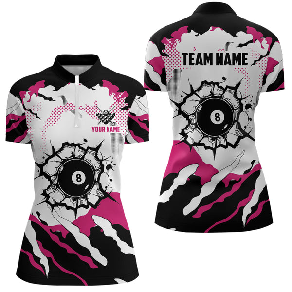 Funny Pink And White Camo 8 Ball Pool Break Custom Women Billiard Shirts, Billiard Jerseys Clothing TDM1834