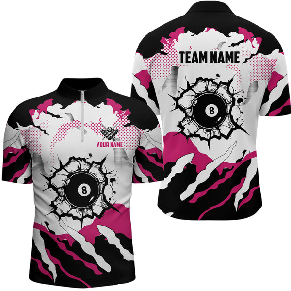 Funny Pink And White Camo 8 Ball Pool Break Custom Men Billiard Shirts, Billiard Jerseys Clothing TDM1834