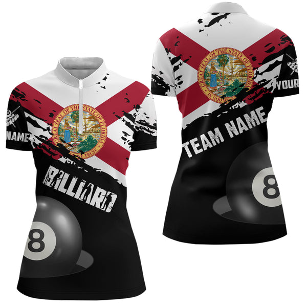 Personalized Grunge Florida Flag 8 Ball Billiard Shirts For Women Custom Patriotic Billiard Jerseys TDM2044